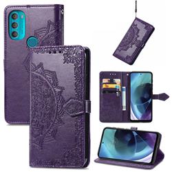 Embossing Imprint Mandala Flower Leather Wallet Case for Motorola Moto G71 5G - Purple
