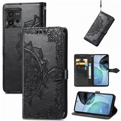Embossing Imprint Mandala Flower Leather Wallet Case for Motorola Moto G72 - Black
