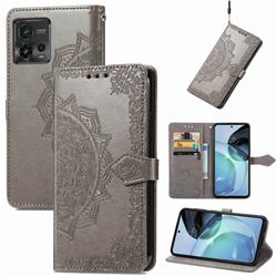 Embossing Imprint Mandala Flower Leather Wallet Case for Motorola Moto G72 - Gray