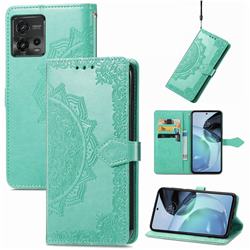 Embossing Imprint Mandala Flower Leather Wallet Case for Motorola Moto G72 - Green