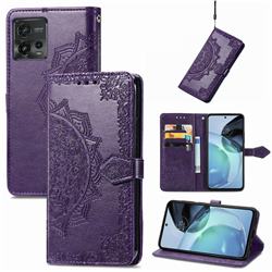 Embossing Imprint Mandala Flower Leather Wallet Case for Motorola Moto G72 - Purple