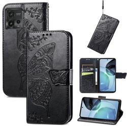 Embossing Mandala Flower Butterfly Leather Wallet Case for Motorola Moto G72 - Black