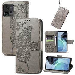 Embossing Mandala Flower Butterfly Leather Wallet Case for Motorola Moto G72 - Gray