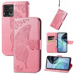 Embossing Mandala Flower Butterfly Leather Wallet Case for Motorola Moto G72 - Pink