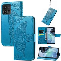 Embossing Mandala Flower Butterfly Leather Wallet Case for Motorola Moto G72 - Blue