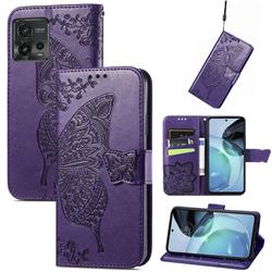 Embossing Mandala Flower Butterfly Leather Wallet Case for Motorola Moto G72 - Dark Purple
