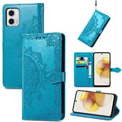 Embossing Imprint Mandala Flower Leather Wallet Case for Motorola Moto G73 5G - Blue