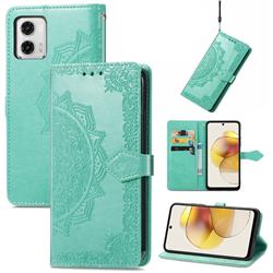 Embossing Imprint Mandala Flower Leather Wallet Case for Motorola Moto G73 5G - Green