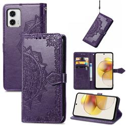 Embossing Imprint Mandala Flower Leather Wallet Case for Motorola Moto G73 5G - Purple