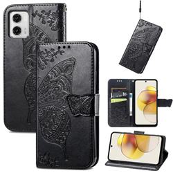 Embossing Mandala Flower Butterfly Leather Wallet Case for Motorola Moto G73 5G - Black