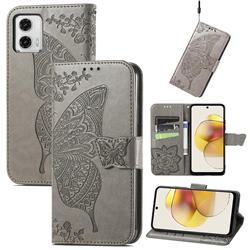 Embossing Mandala Flower Butterfly Leather Wallet Case for Motorola Moto G73 5G - Gray