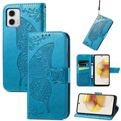 Embossing Mandala Flower Butterfly Leather Wallet Case for Motorola Moto G73 5G - Blue