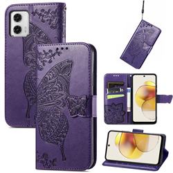 Embossing Mandala Flower Butterfly Leather Wallet Case for Motorola Moto G73 5G - Dark Purple