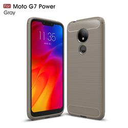 Luxury Carbon Fiber Brushed Wire Drawing Silicone TPU Back Cover for Motorola Moto G7 Power - Gray