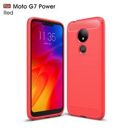 Luxury Carbon Fiber Brushed Wire Drawing Silicone TPU Back Cover for Motorola Moto G7 Power - Red
