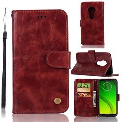 Luxury Retro Leather Wallet Case for Motorola Moto G7 Power - Wine Red
