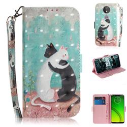 Black and White Cat 3D Painted Leather Wallet Phone Case for Motorola Moto G7 Power