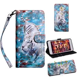 White Tiger 3D Painted Leather Wallet Case for Motorola Moto G7 Power