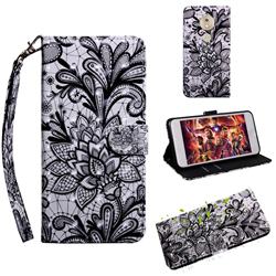 Black Lace Rose 3D Painted Leather Wallet Case for Motorola Moto G7 Power