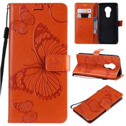 Embossing 3D Butterfly Leather Wallet Case for Motorola Moto G7 Power - Orange