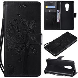 Embossing Butterfly Tree Leather Wallet Case for Motorola Moto G7 Power - Black