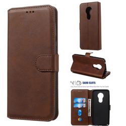 Retro Calf Matte Leather Wallet Phone Case for Motorola Moto G7 Power - Brown