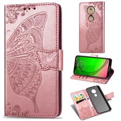 Embossing Mandala Flower Butterfly Leather Wallet Case for Motorola Moto G7 Power - Rose Gold