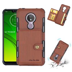 Brush Multi-function Leather Phone Case for Motorola Moto G7 Power - Brown
