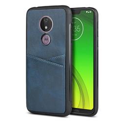 Simple Calf Card Slots Mobile Phone Back Cover for Motorola Moto G7 Power - Blue