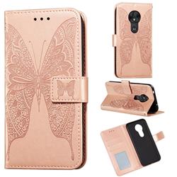 Intricate Embossing Vivid Butterfly Leather Wallet Case for Motorola Moto G7 Power - Rose Gold