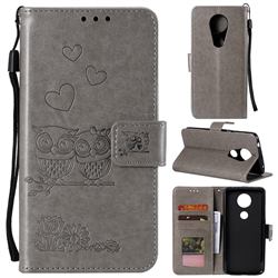 Embossing Owl Couple Flower Leather Wallet Case for Motorola Moto G7 Power - Gray