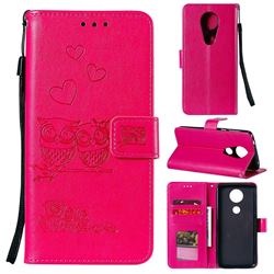 Embossing Owl Couple Flower Leather Wallet Case for Motorola Moto G7 Power - Red