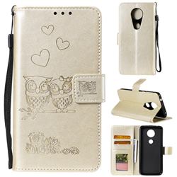 Embossing Owl Couple Flower Leather Wallet Case for Motorola Moto G7 Power - Golden