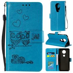 Embossing Owl Couple Flower Leather Wallet Case for Motorola Moto G7 Power - Blue