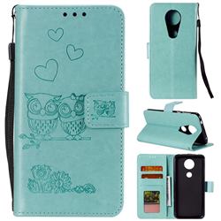 Embossing Owl Couple Flower Leather Wallet Case for Motorola Moto G7 Power - Green