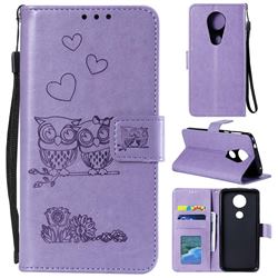 Embossing Owl Couple Flower Leather Wallet Case for Motorola Moto G7 Power - Purple