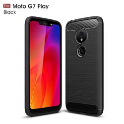 Luxury Carbon Fiber Brushed Wire Drawing Silicone TPU Back Cover for Motorola Moto G7 Play - Black