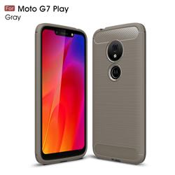 Luxury Carbon Fiber Brushed Wire Drawing Silicone TPU Back Cover for Motorola Moto G7 Play - Gray