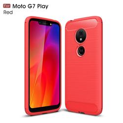 Luxury Carbon Fiber Brushed Wire Drawing Silicone TPU Back Cover for Motorola Moto G7 Play - Red