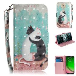 Black and White Cat 3D Painted Leather Wallet Phone Case for Motorola Moto G7 Play