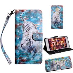 White Tiger 3D Painted Leather Wallet Case for Motorola Moto G7 Play
