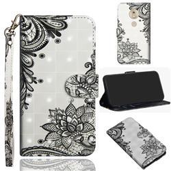 Black Lace Flower 3D Painted Leather Wallet Case for Motorola Moto G7 Play