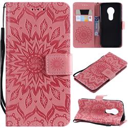 Embossing Sunflower Leather Wallet Case for Motorola Moto G7 Play - Pink
