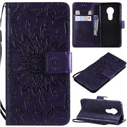 Embossing Sunflower Leather Wallet Case for Motorola Moto G7 Play - Purple