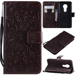 Embossing Sunflower Leather Wallet Case for Motorola Moto G7 Play - Brown