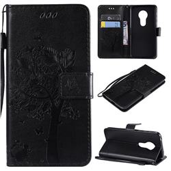 Embossing Butterfly Tree Leather Wallet Case for Motorola Moto G7 Play - Black