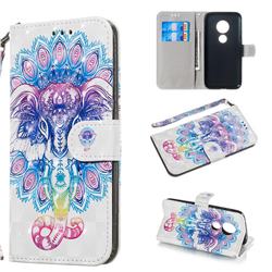 Colorful Elephant 3D Painted Leather Wallet Phone Case for Motorola Moto G7 Play