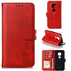 Embossing Happy Cat Leather Wallet Case for Motorola Moto G7 Play - Red