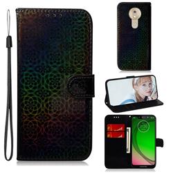Laser Circle Shining Leather Wallet Phone Case for Motorola Moto G7 Play - Black