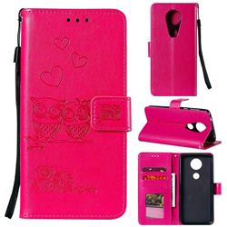 Embossing Owl Couple Flower Leather Wallet Case for Motorola Moto G7 Play - Red